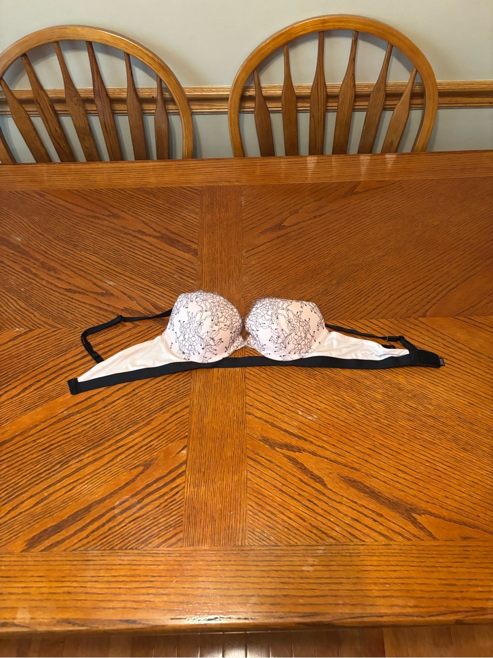 Victoria's Secret Light Pink Bra with Black Trim and Floral Print